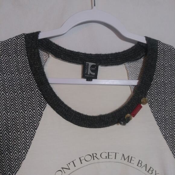 Tricot Chic Knit Cream and Black Long Sleeve Graphic Top Odd Art Luxury Size 10 - Picture 2 of 15